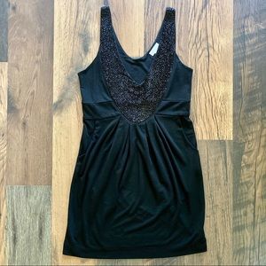 Monteau Women's Black Dress With Plunging Beaded Neckline Size Large